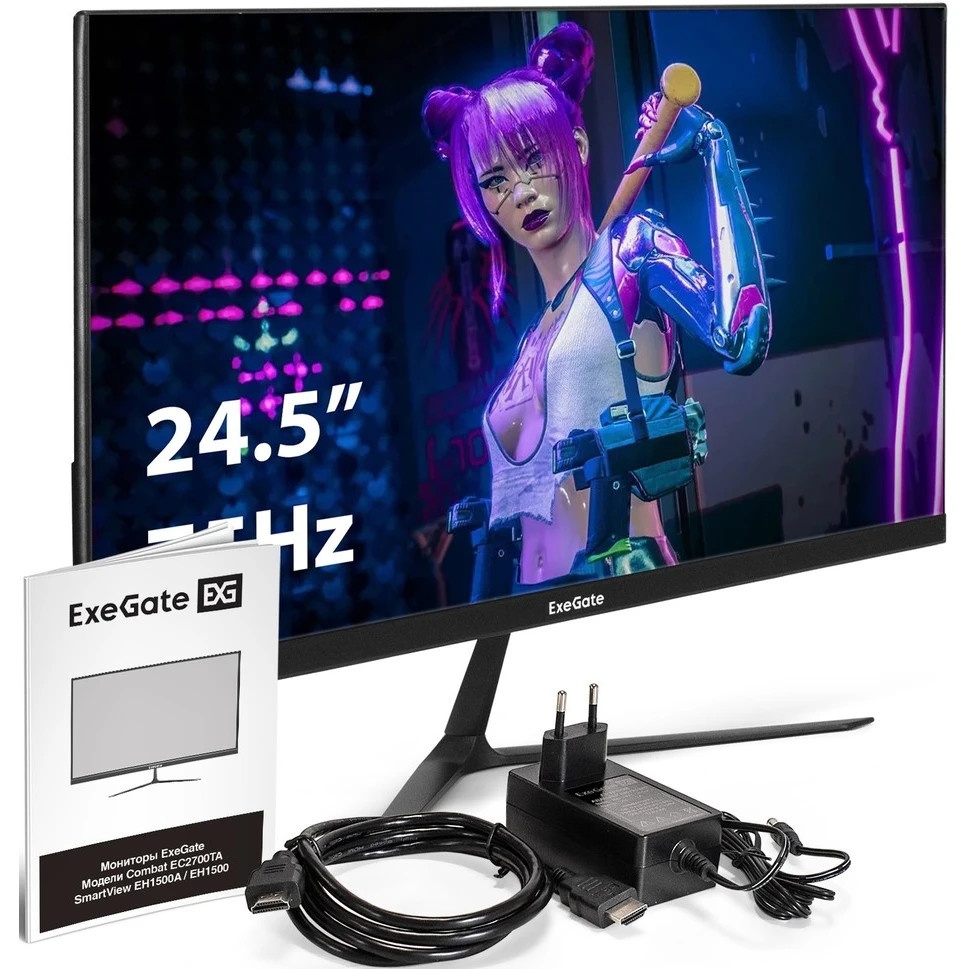 Монитор 24.5" ExeGate SmartView EH1500 IPS 1920x1080, 75 Гц, 5 мс, 16:9, 250 кд/м², 1xHDMI, 1xVGA, ч