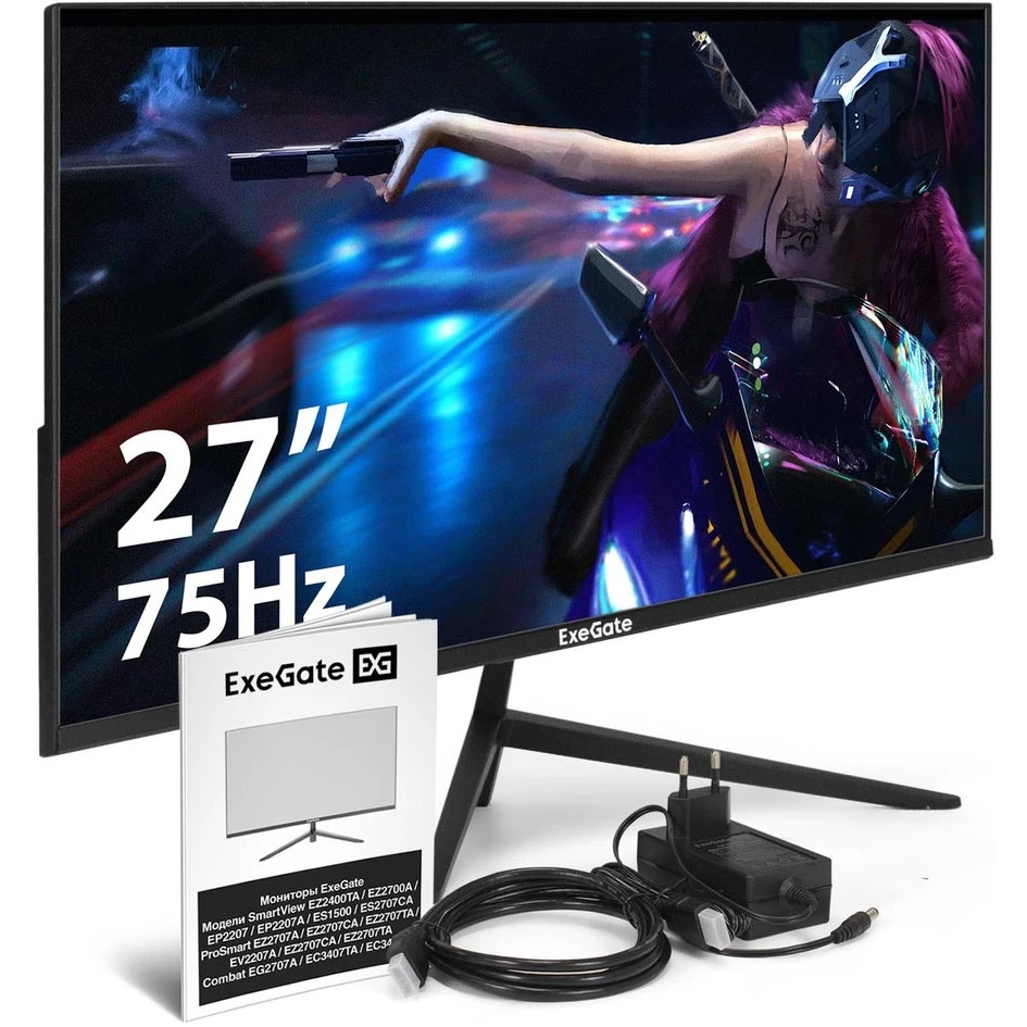 Монитор 27" ExeGate SmartView ES2707CA IPS 2560x1440, 75 Гц, 1 мс, 16:9, 300 кд/м2, 1xHDMI, 1хDP, 1x