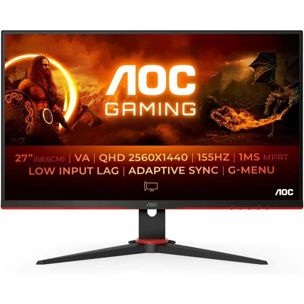 Монитор 27" AOC Q27G2E VA 2560x1440, 155 Гц, 1 мс, 16:9, 250 кд/м2, 2xHDMI, 1xDP, черный/красный