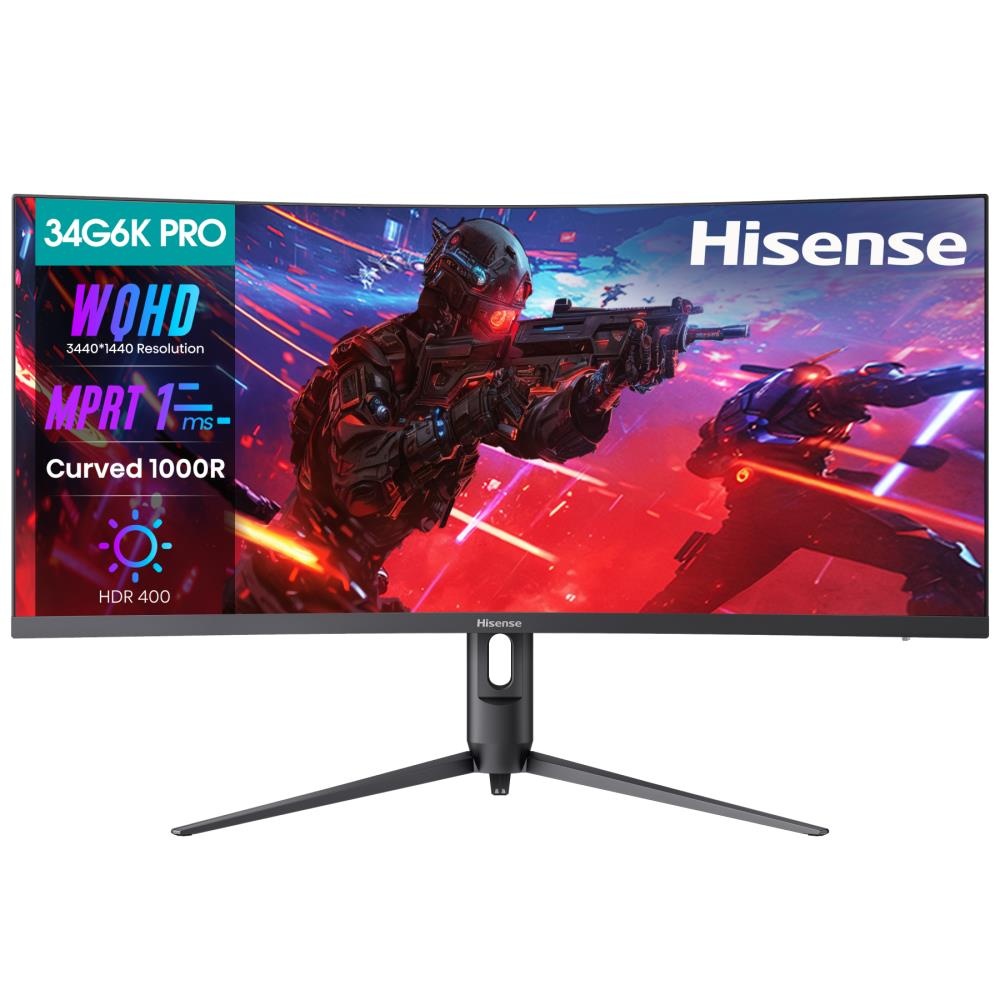 Mонитор 34" Hisense 34G6K-PRO VA 3440x1440, 180 Гц, 1 мс, 21:9, 400 кд/м2, 2xHDMI, 1хDP, изогнутый,