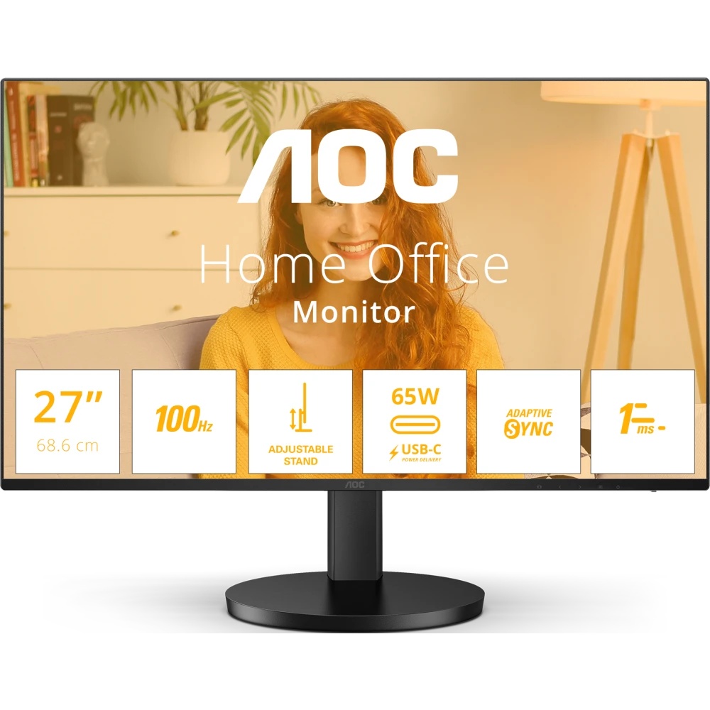 Монитор 27" AOC Q27B3CF2 IPS 2560x1440, 100 Гц, 4 мс, 16:9, 350 кд/м2, 1xHDMI, 1xUSB-C, черный