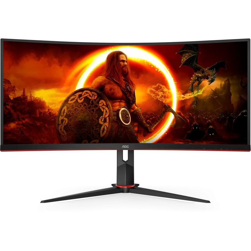 Монитор 34" AOC CU34G2XP, VA 3440x1440, 180 Гц, 1 мс, 21:9, 400 кд/м², 2xHDMI, 2xDP, 2x4 Вт, изогнут
