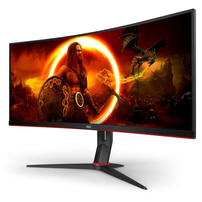 Монитор 34" AOC CU34G2XP, VA 3440x1440, 180 Гц, 1 мс, 21:9, 400 кд/м², 2xHDMI, 2xDP, 2x4 Вт, изогнут