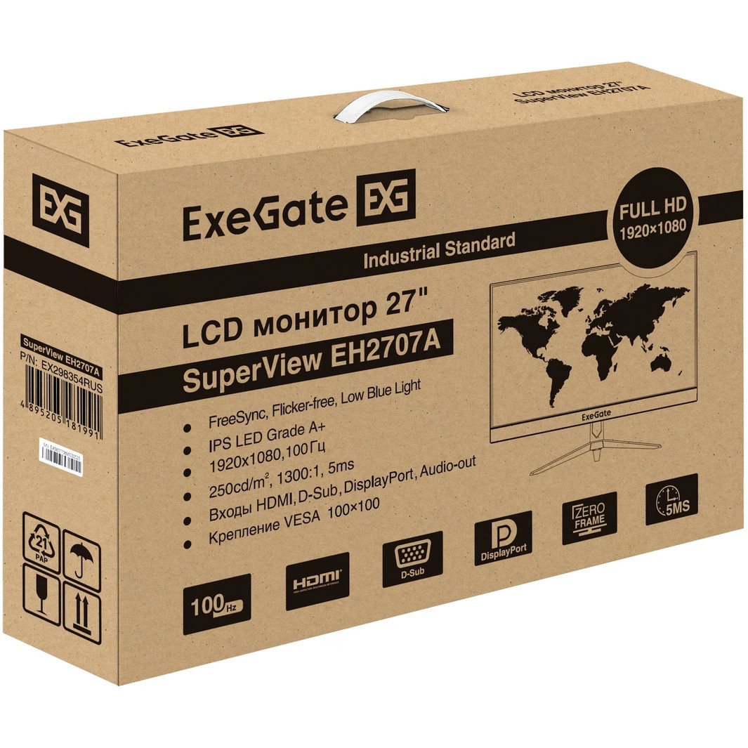 Монитор с аудио выходом 27" 100 Гц ExeGate SuperView EH2707A (IPS LED Grade A+, FHD, 1920x1080@100Гц