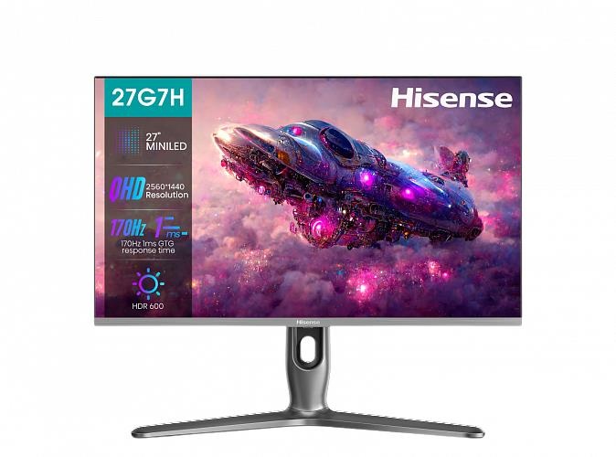 Монитор 27" Hisense 27G7H IPS Mini-LED 2560x1440, 170 Гц, 1 мс, 16:9, 600 кд/м2, 2хHDMI, 1хDP, темно