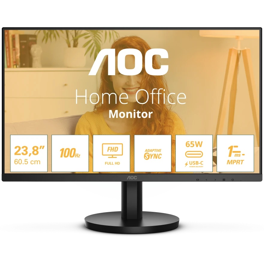 Монитор 23.8" AOC 24B3CA2, IPS, 1920x1080, 100 Гц, 4 мс, 16:9, 250 кд/м², 1xHDMI, 1xUSB-C, 2xUSB-B,