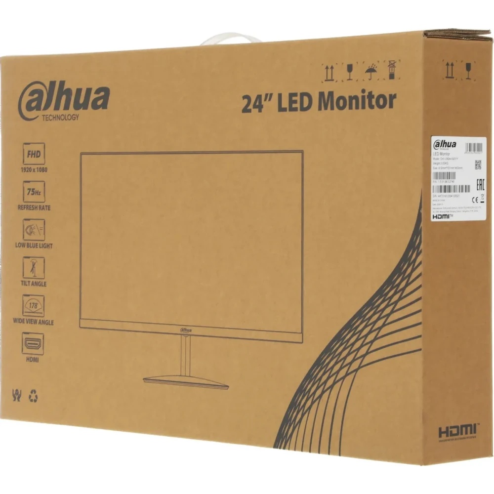 Монитор 23.8" Dahua DHI-LM24-A201Y IPS 1920x1080, 75 Гц, 14 мс, 16:9, 250 кд/м², 1xHDMI, 1xVGA, чёрн