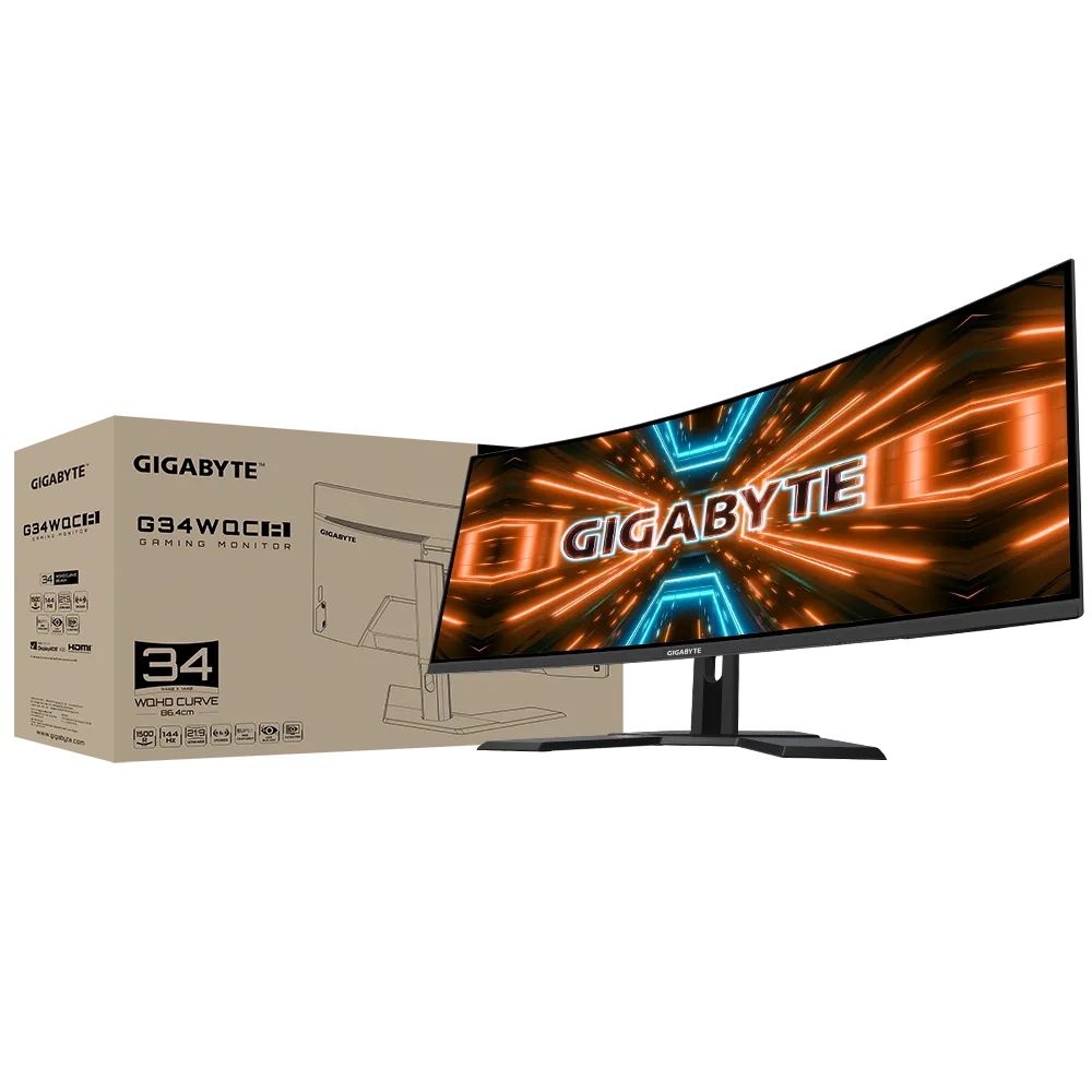 Монитор 34" Gigabyte G34WQC A-EK VA 3440x1440, 144 Гц, 1 мс, 21:9, 350 кд/м², 2xHDMI, 2xDP, 1x3.5 мм