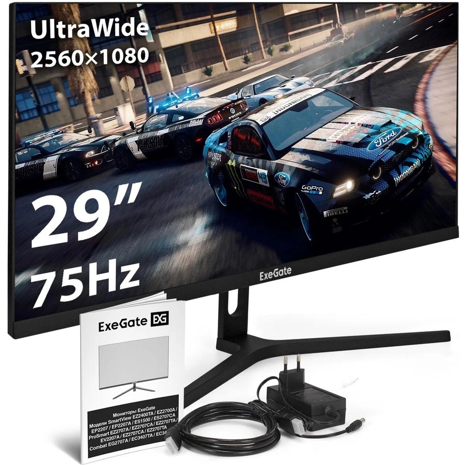 Монитор 29" ExeGate SmartView ES1500 IPS 2560x1440, 75 Гц, 1 мс, 16:9, 300 кд/м2, 1xHDMI, 1хDP, 1x3.