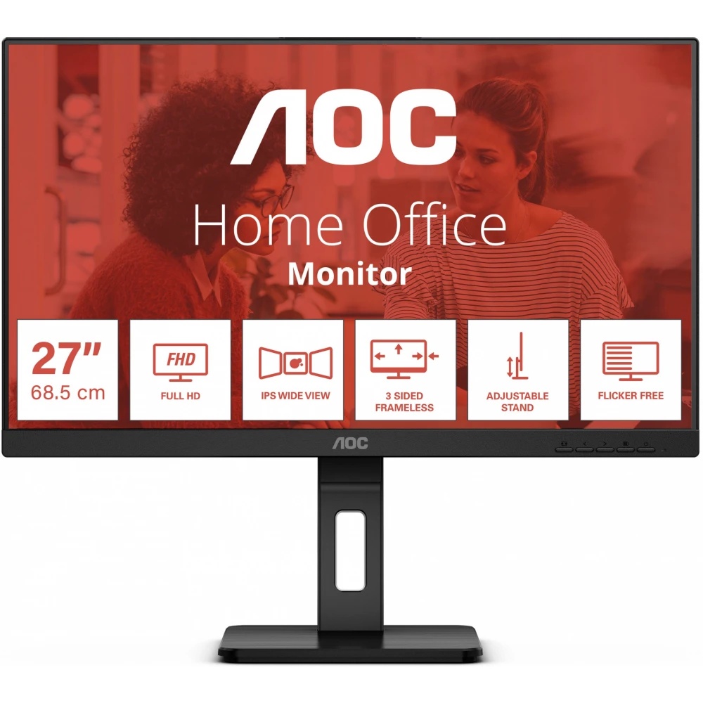 Монитор 24" AOC 24E3QAF, IPS 1920x1080, 75 Гц, 4 мс, 16:9, 300 кд/м², 1xHDMI, 1xDP, 1xVGA, 2xUSB-A 3