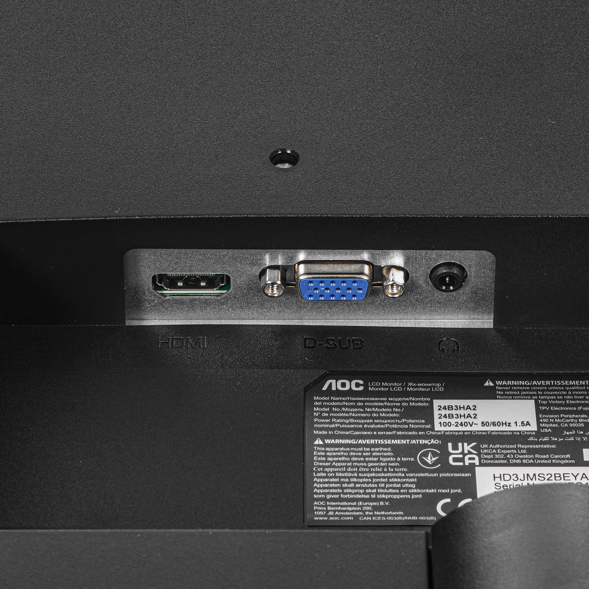 Монитор 23.8" AOC 24B3HA2 IPS 1920x1080, 100 Гц, 4 мс, 16:9, 250 кд/м2, 1xHDMI, 1xVGA, черный
