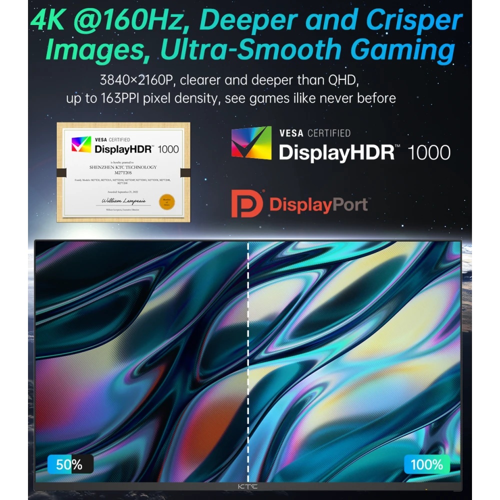 Монитор 27" KTC M27P20P IPS 3840x2160, 160 Гц, 1 мс, 16:9, 600 кд/м², 2xHDMI, 1xDP, 1xUSB-C, 2xUSB 3