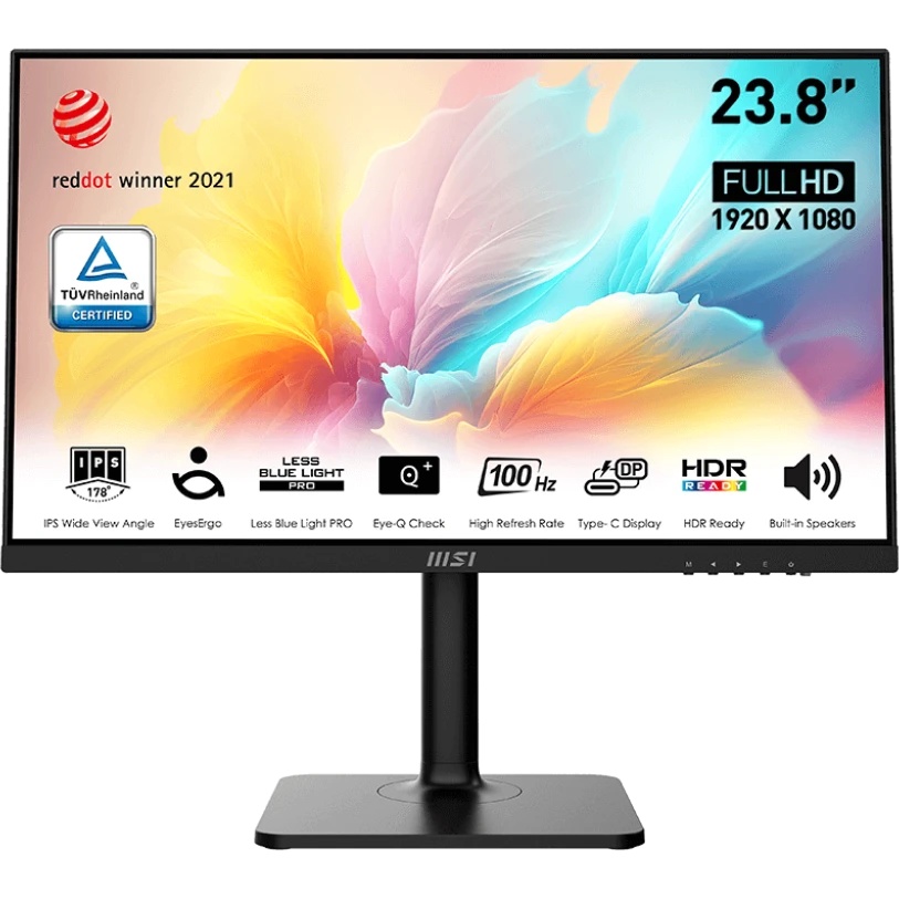Монитор 23.8" MSI Modern MD2412P IPS 1920x1080, 100 Гц, 4 мс, 16:9, 300 кд/м2, 1xHDMI, 1xUSB-C, 1x3.