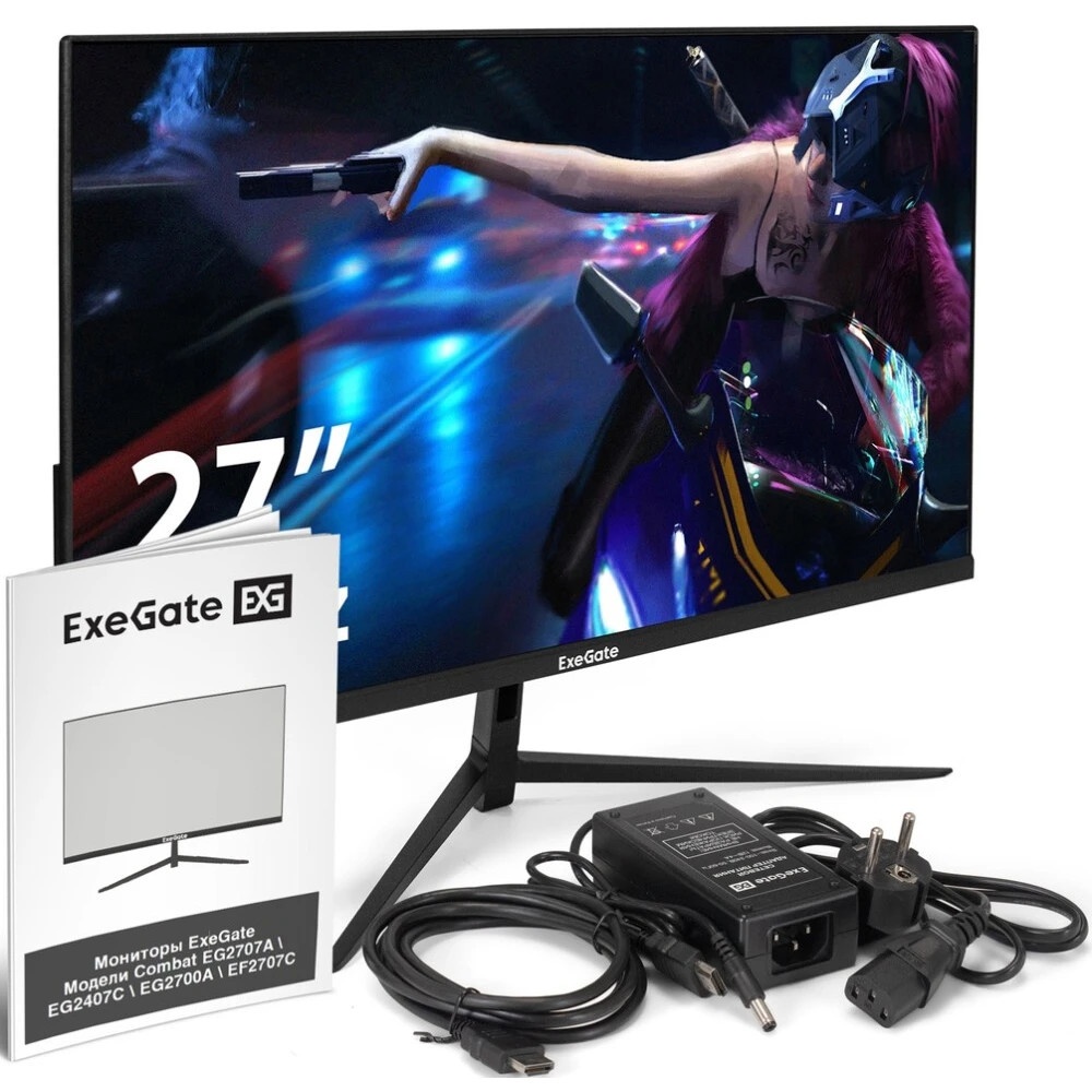 Монитор 27" ExeGate Combat EF2707C IPS 1920x1080, 165 Гц, 1 мс, 16:9, 300 кд/м2, 1xHDMI, 1xDP, 1x3.5
