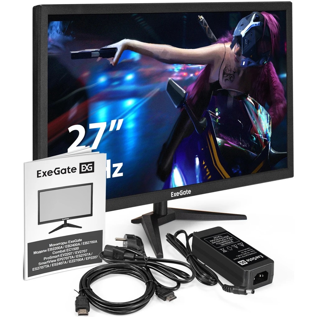 Монитор 27" ExeGate EB2700A VA 1920x1080, 75 Гц, 5 мс, 16:9, 200 кд/м², 1xHDMI, 1xVGA, черный