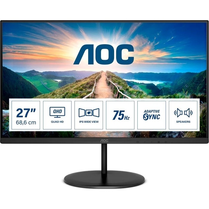Монитор 27" AOC Q27V4EA IPS 2560x1440, 75 Гц, 4 мс, 16:9, 250 кд/м2, 1xHDMI, 1хDP, черный