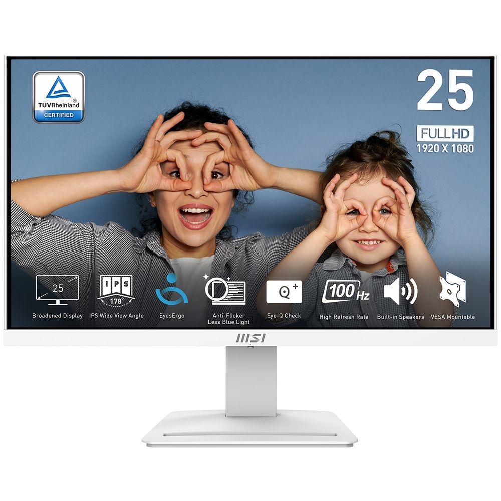 Монитор 24.5" MSI Pro MP253W IPS 1920x1080, 100 Гц, 4 мс, 16:9, 300 кд/м2, 1xHDMI, 1xDP, белый