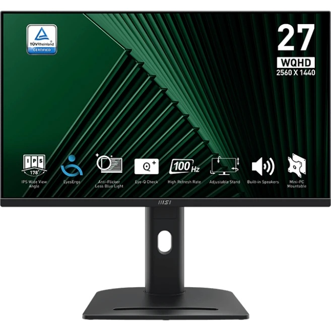Монитор 27" MSI PRO MP275QPG IPS 2560x1440, 100 Гц, 4 мс, 16:9, 300 кд/м², 2xHDMI, 1xDP, 2x3 Вт, чер