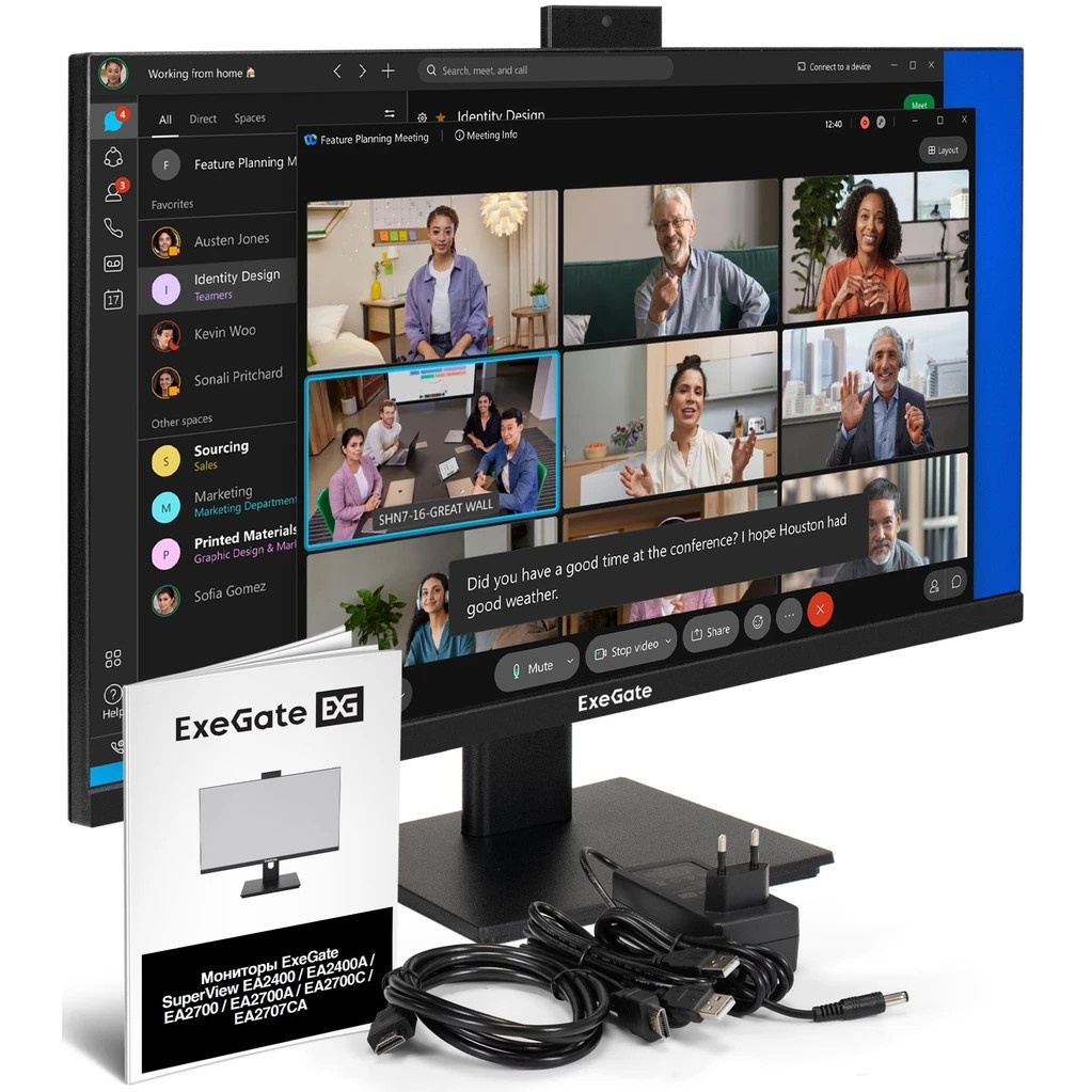 Монитор со встроенной веб-камерой и аудио выходом 27" WQHD ExeGate SuperView EA2700C (IPS LED Grade