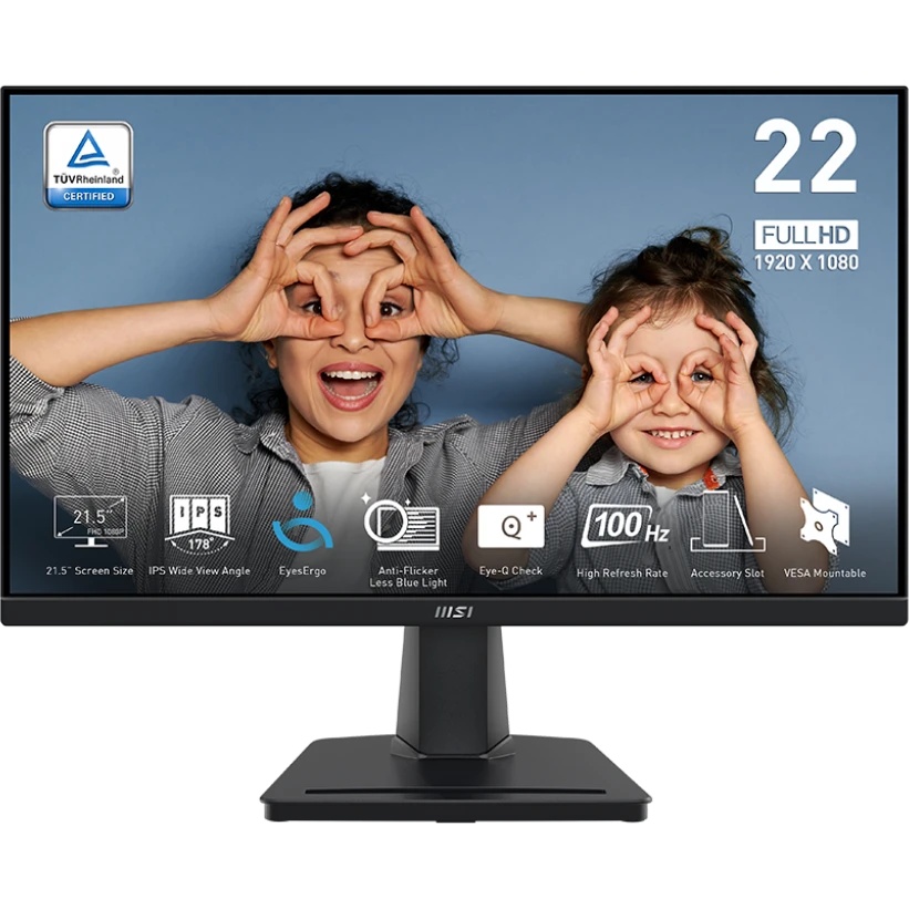 Монитор 21.5" MSI Pro MP225 IPS 1920x1080, 100 Гц, 1 мс, 16:9, 250 кд/м2, 1xHDMI, 1x3.5 мм, черный