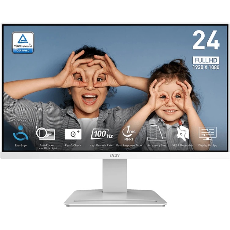 Монитор 23.8" MSI Pro MP2412W VA LED 1920x1080, 100 Гц, 250 кд/м², 16:9, 1xHDMI, 1xDP, белый