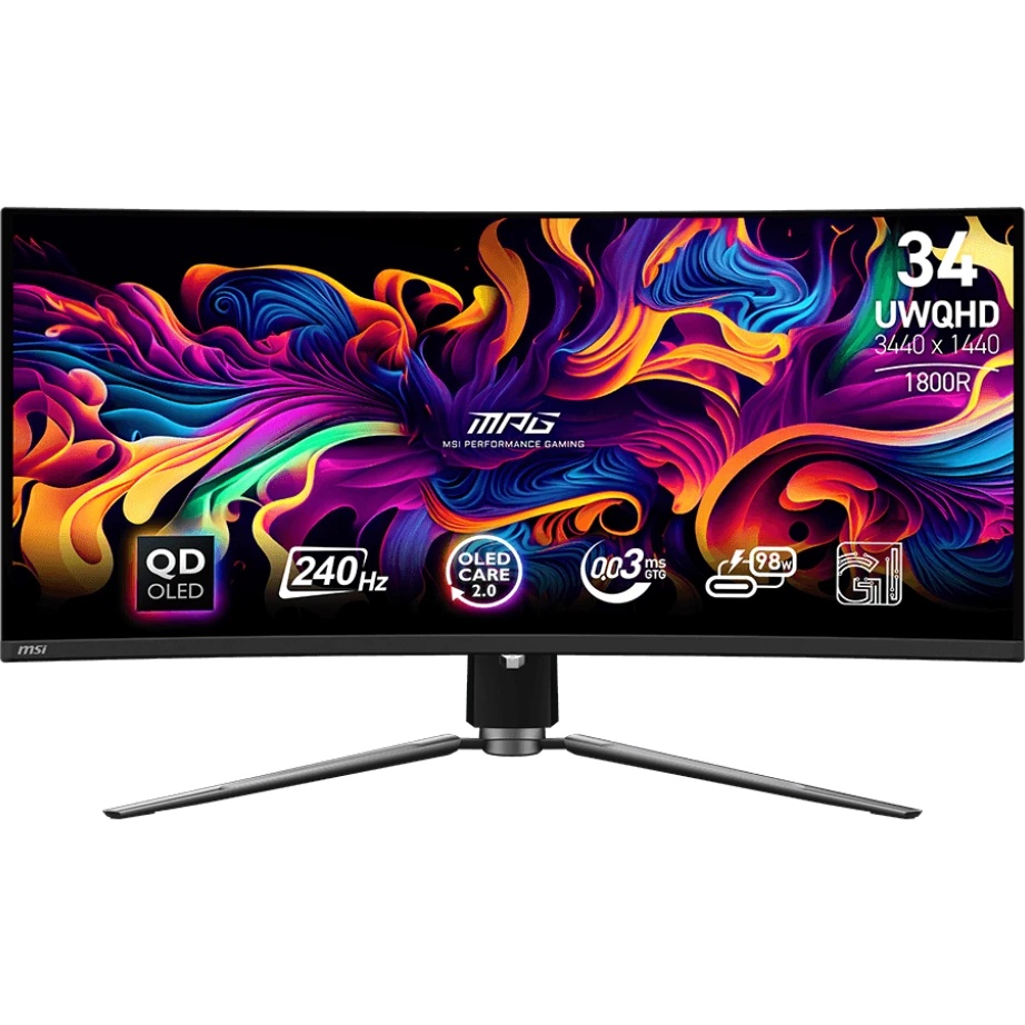 Монитор 34" MSI MPG 341CQPX QD OLED 3440x1440, 240 Гц, 0.03 мс, 21:9, 250 кд/м², 2xHDMI, 1xDP, 2xUSB