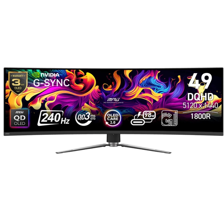 Монитор 49" MSI MPG 491CQPX QD-OLED 5120x1440, 240 Гц, 0.03 мс, 32:9, 250 кд/м², HDMI 2.1, DP 1.4a,