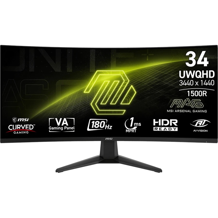 Монитор 34" MSI MAG 346CQ VA 3440x1440, 180 Гц, 1 мс, 21:9, 300 кд/м², 2xHDMI 2.0b, DP 1.4a, USB-C,