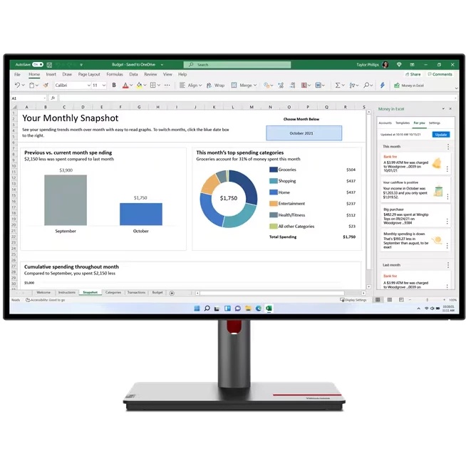 Монитор 27" Lenovo P27h-30 IPS 2560x1440, 60 Гц, 6 мс, 16:9, 350 кд/м², HDMI 2.0, DP 1.4, DP-out, US