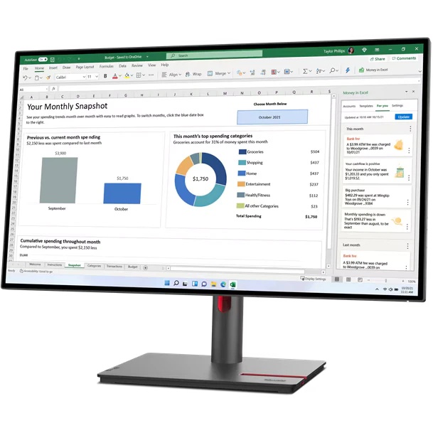 Монитор 27" Lenovo P27h-30 IPS 2560x1440, 60 Гц, 6 мс, 16:9, 350 кд/м², HDMI 2.0, DP 1.4, DP-out, US