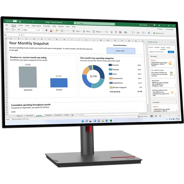 Монитор 27" Lenovo P27h-30 IPS 2560x1440, 60 Гц, 6 мс, 16:9, 350 кд/м², HDMI 2.0, DP 1.4, DP-out, US