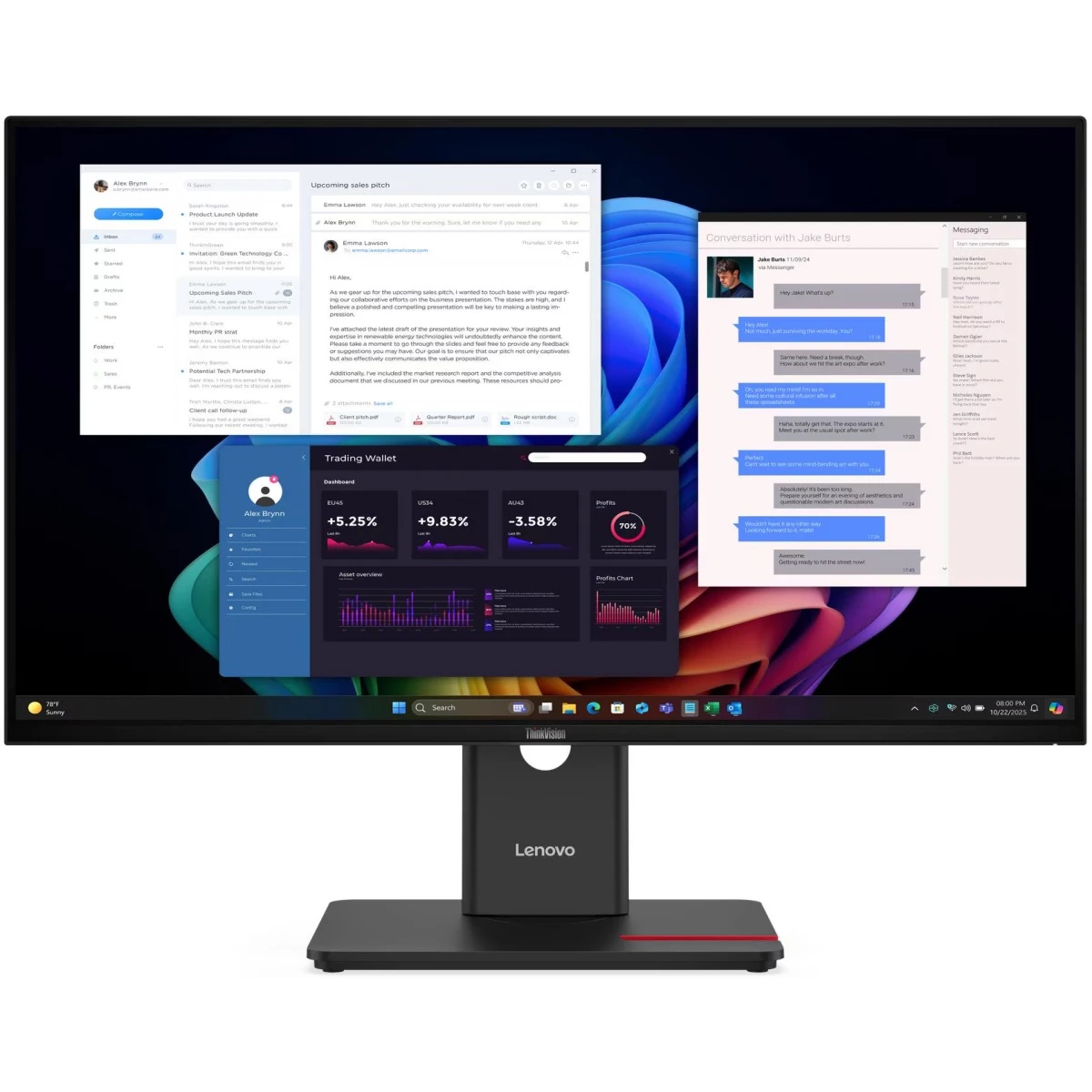 Монитор 27" Lenovo T27UD-40 IPS 3840x2160, 60 Гц, 4 мс, 16:9, 350 кд/м², HDMI 2.1, DP 1.4, USB-C (10