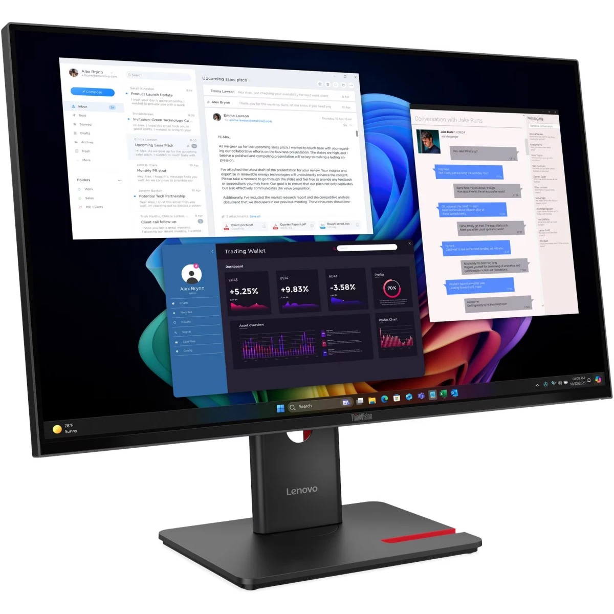 Монитор 27" Lenovo T27UD-40 IPS 3840x2160, 60 Гц, 4 мс, 16:9, 350 кд/м², HDMI 2.1, DP 1.4, USB-C (10