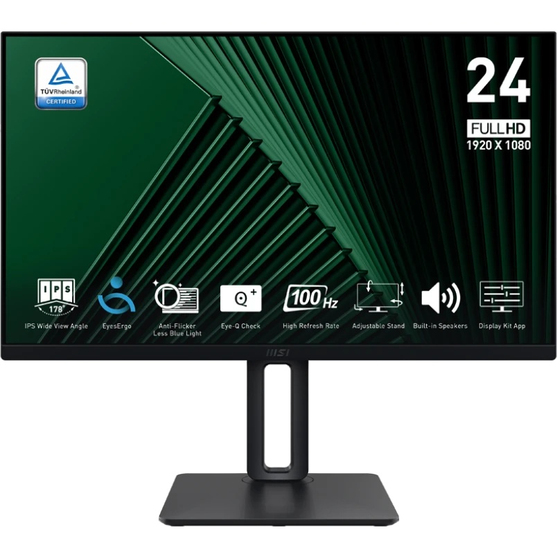 Монитор 23.8" MSI Pro MP245PG IPS 1920x1080, 100 Гц, 4 мс, 16:9, 300 кд/м², HDMI 1.4b, DP 1.2, VGA,