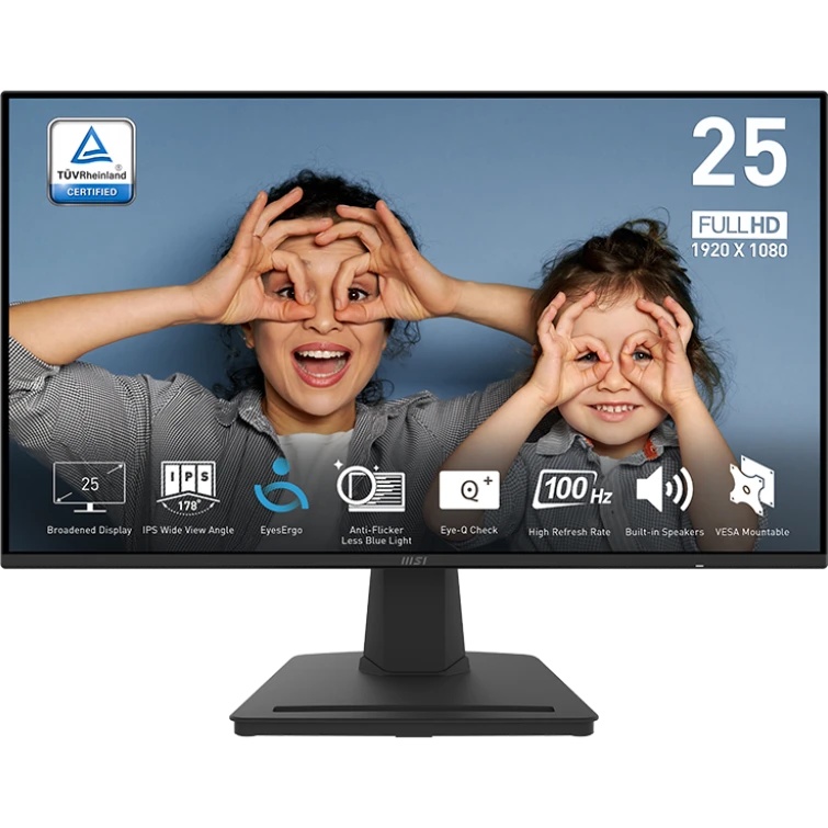 Монитор 24.5" MSI Pro MP252 IPS 1920x1080, 100 Гц, 1 мс, 16:9, 300 кд/м2, 1xHDMI, 1xDP, 1x3.5 мм, че