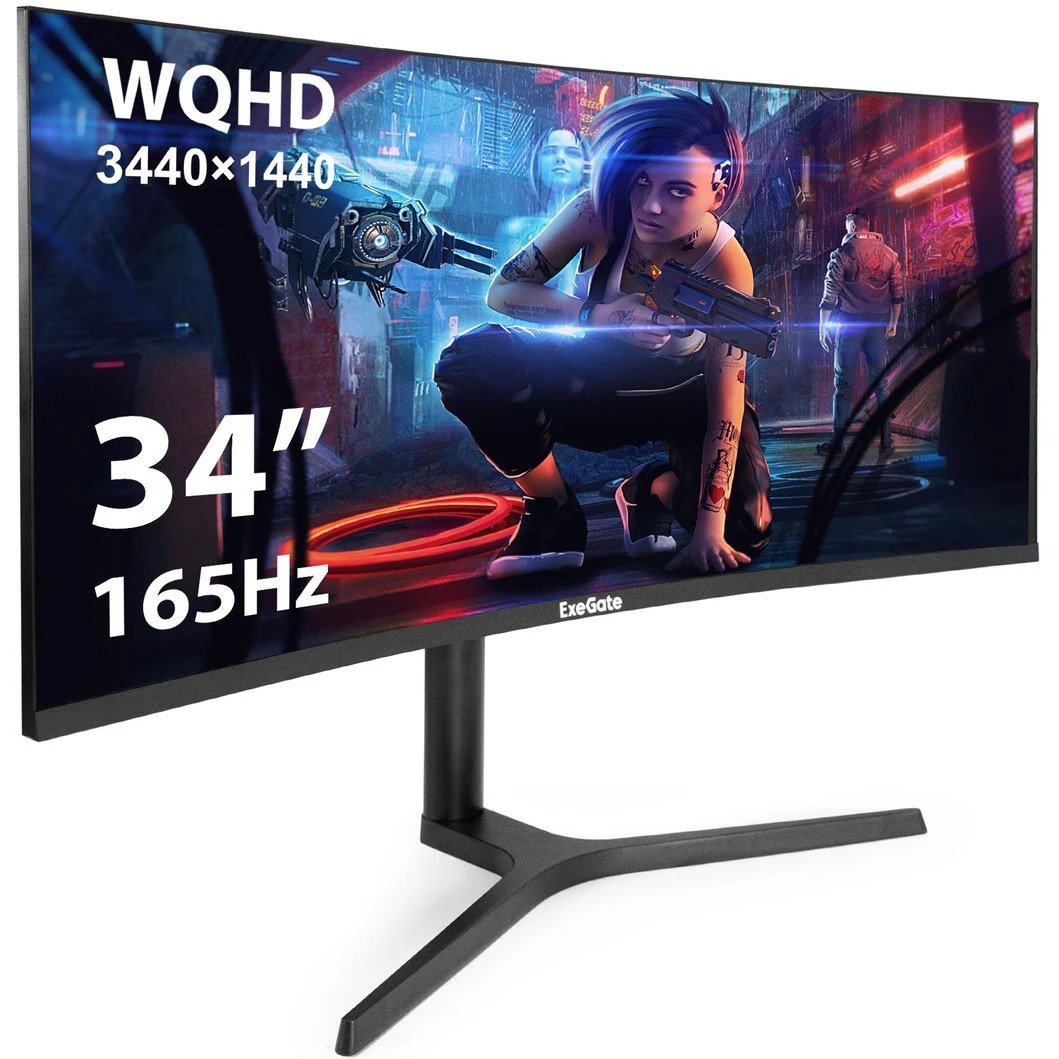 Монитор 34" ExeGate Combat EC3407TA VA 3440x1440, 144 Гц, 1 мс, 21:9, 300 кд/м², HDMI 2.0, DP 1.2, 3