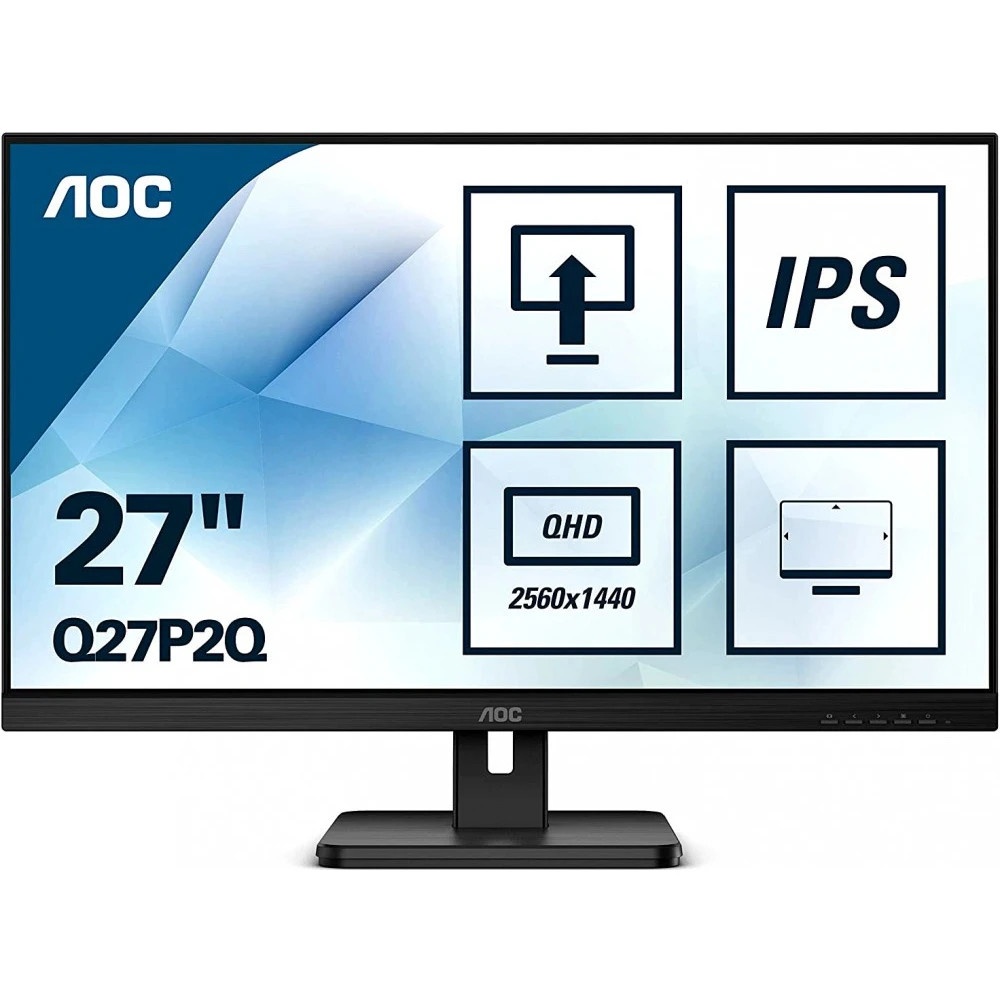 Монитор 27" AOC Q27P2Q IPS 2560x1440, 75 Гц, 4 мс, 16:9, 300 кд/м2, 1хHDMI, 1хDP, 1хVGA, выход на на