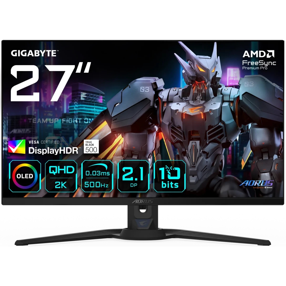 Монитор 27" Gigabyte AORUS FO27Q5P EK QD-OLED 2560x1440, 500 Гц, 0.03 мс, 16:9, 300 кд/м² (пиковая 1