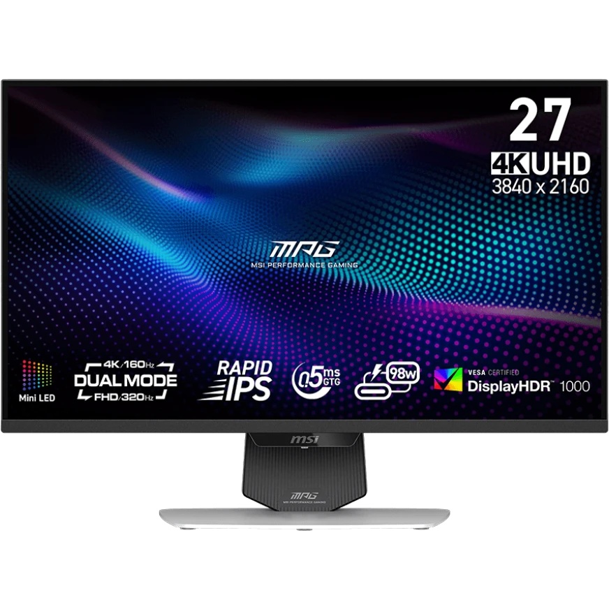 Монитор 27" MSI MPG 274URDFW E16M Rapid IPS 3840x2160, 160 Гц, 0.5 мс, 16:9, 400 кд/м², 2xHDMI 2.1,