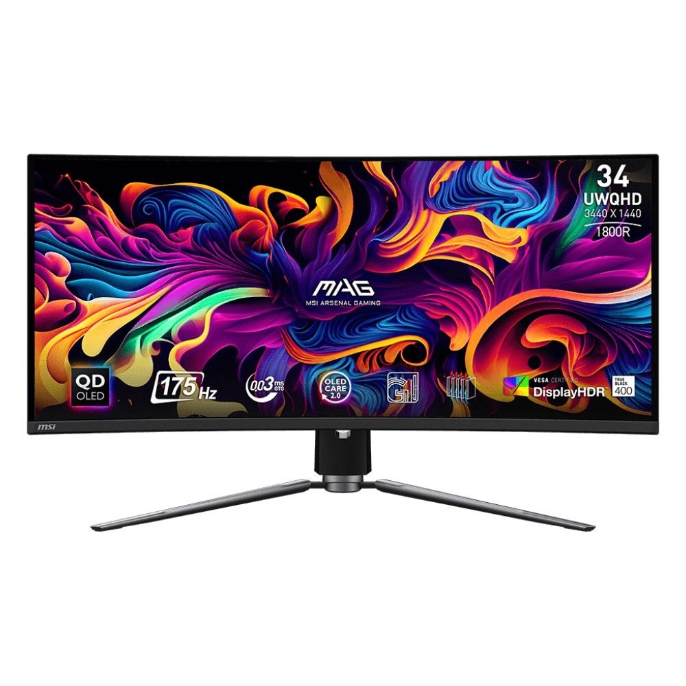 Монитор 34" MSI MAG 341CQP QD-OLED 3440x1440, 175 Гц, 0.03 мс, 21:9, 250 кд/м², HDMI 2.0, DP 1.4, US