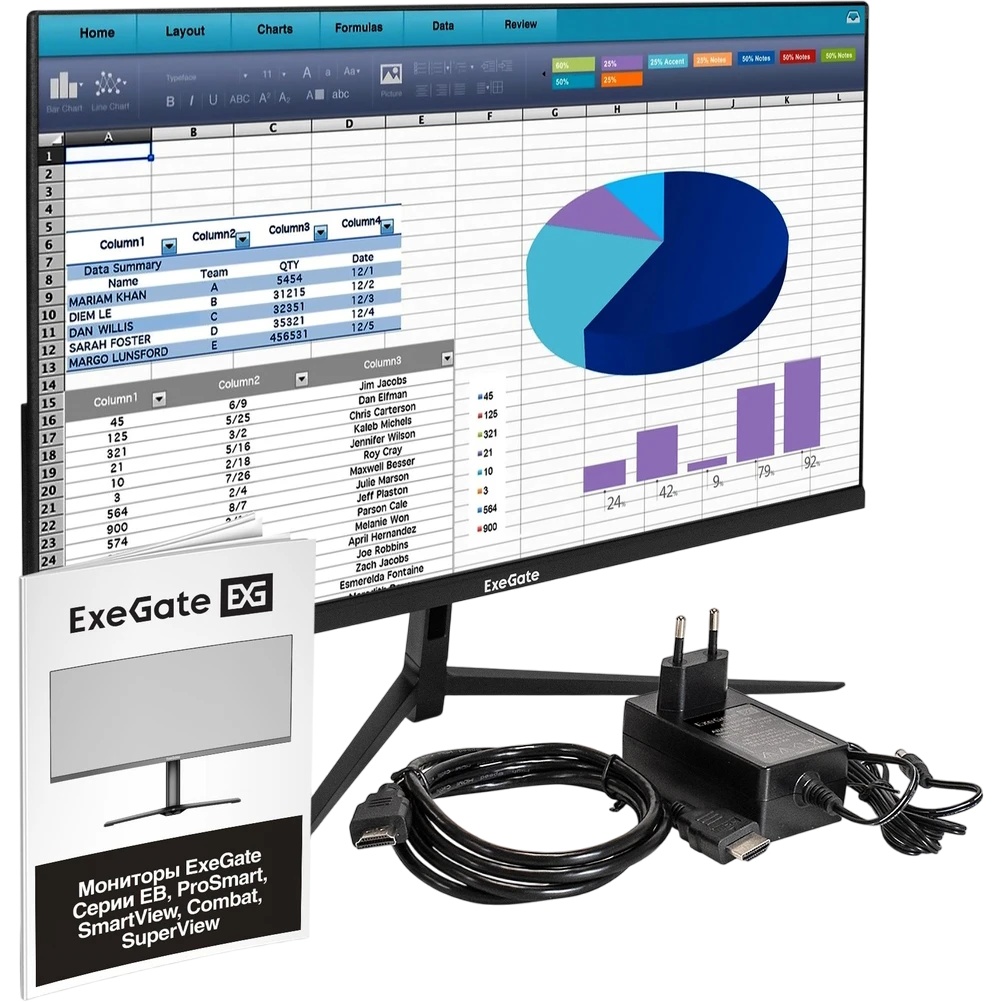 Монитор 23.8" ExeGate ProSmart EH2407A IPS 1920x1080, 100 Гц, 3 мс, 16:9, 250 кд/м², VGA, HDMI 2.0,