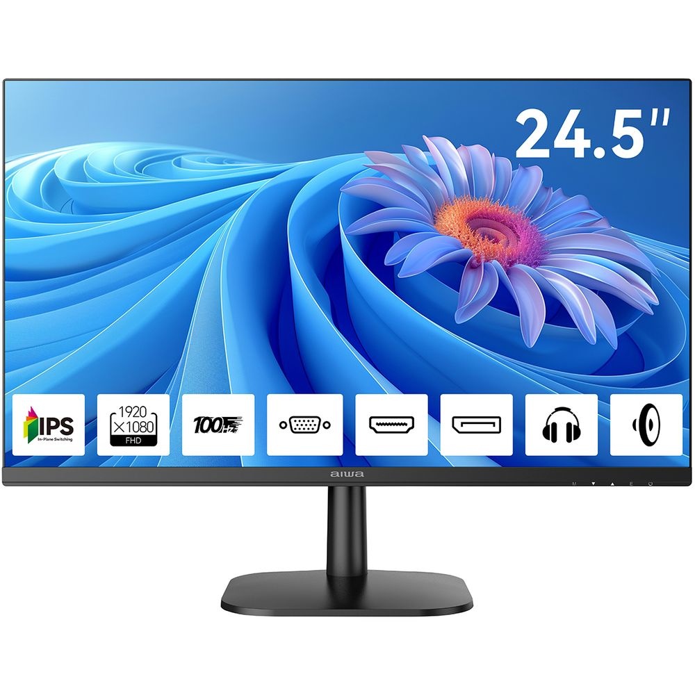 Монитор 24.5" Aiwa MD2511 IPS 1920x1080, 100 Гц, 4 мс, 16:9, 300 кд/м², VGA, HDMI 1.4, DP 1.2, 3.5 J