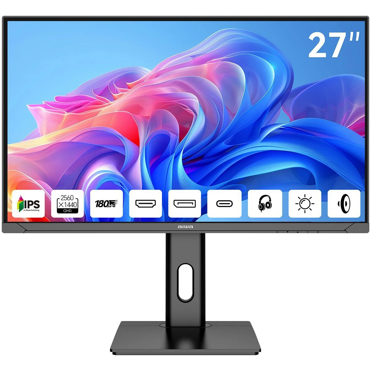 Монитор 27" Aiwa MD2714 IPS 2560x1440, 180 Гц, 1 мс, 16:9, 350 кд/м², HDMI 2.0, DP 1.4, USB-C (65 Вт