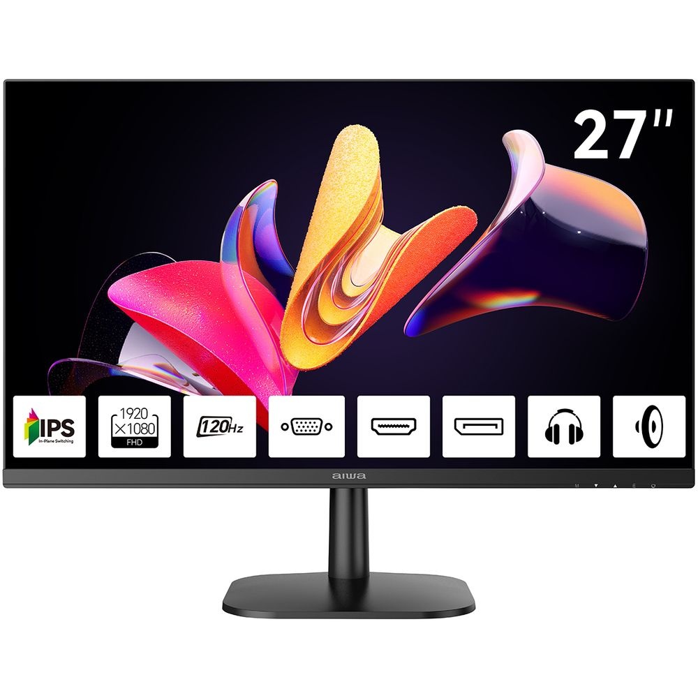 Монитор 27" Aiwa MF2710 IPS 1920x1080, 120 Гц, 4 мс, 16:9, 300 кд/м², VGA, HDMI 1.4, DP 1.2, 3.5 Jac
