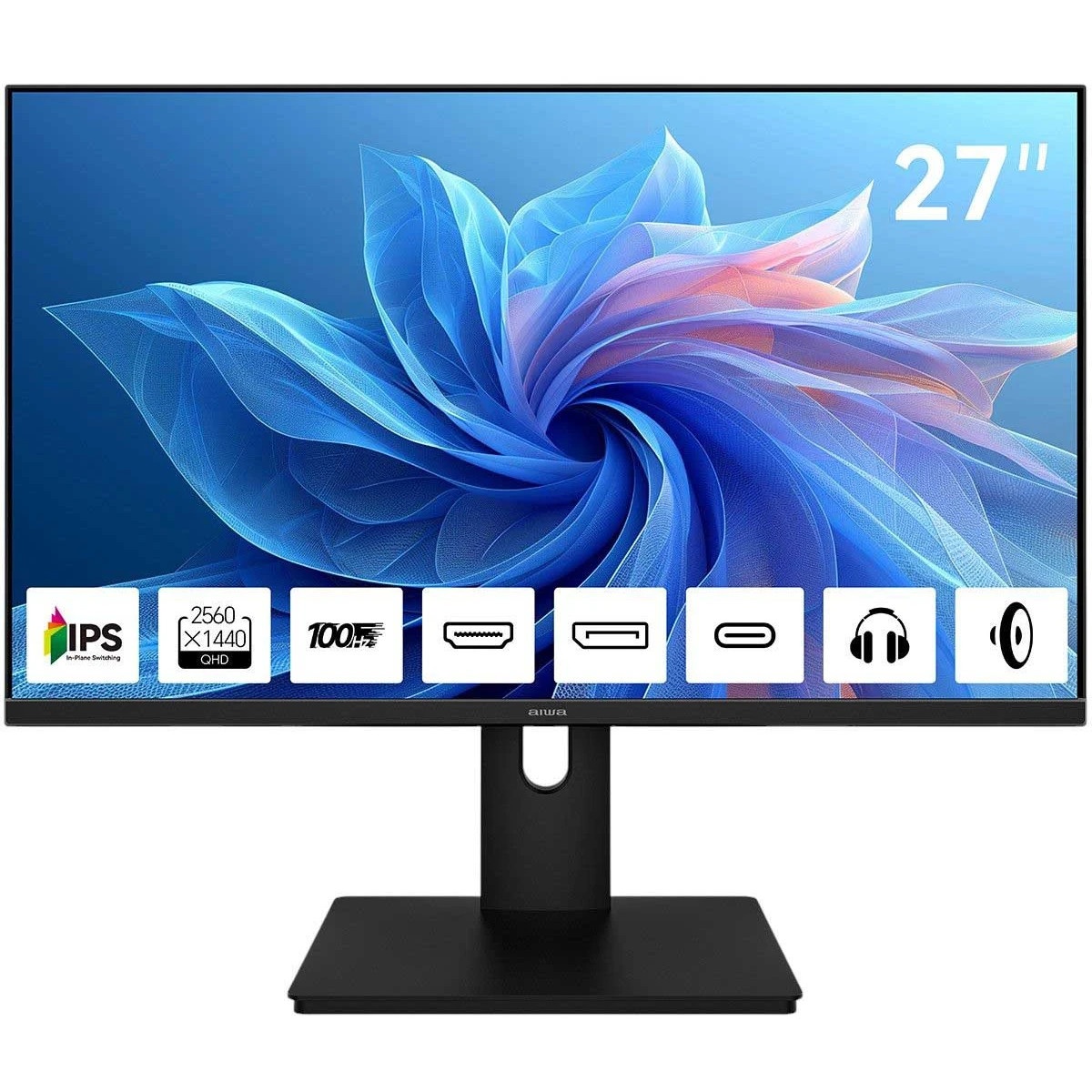 Монитор 27" Aiwa MQ272A IPS 2560x1440, 100 Гц, 4 мс, 16:9, 300 кд/м², HDMI 2.0, DP 1.2, USB-C, 3.5 J