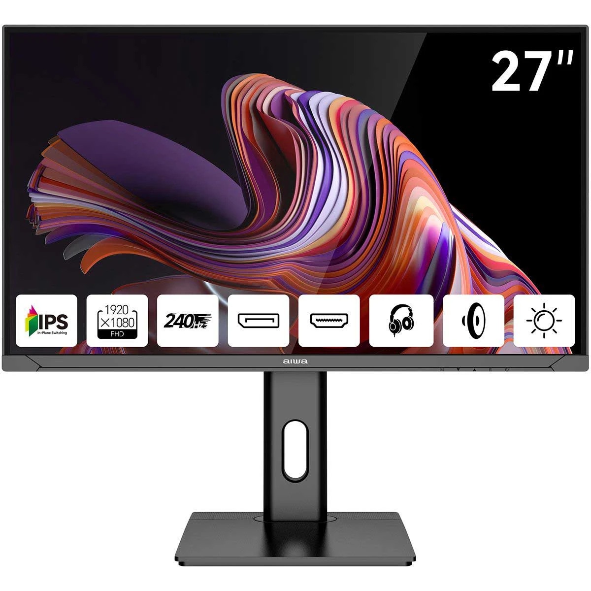 Монитор 27" Aiwa MD2711 IPS 1920x1080, 240 Гц, 1 мс, 16:9, 300 кд/м², 2xHDMI 2.0, 2xDP 1.2, 3.5 Jack