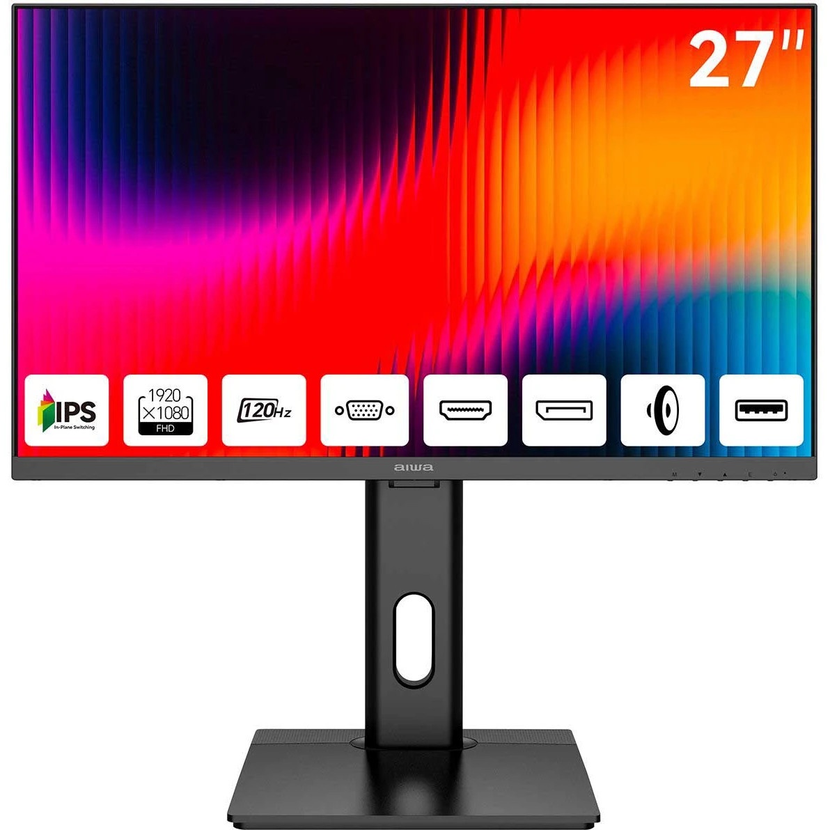 Монитор 27" Aiwa MF2711 IPS 1920x1080, 120 Гц, 4 мс, 16:9, 300 кд/м², VGA, HDMI 1.4, DP 1.2, 3.5 Jac
