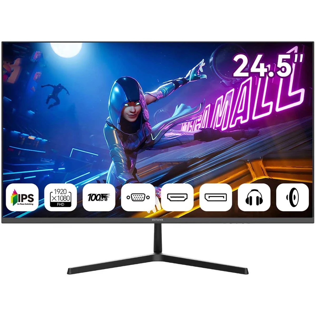Монитор 24.5" Aiwa MD2512 IPS 1920x1080, 100 Гц, 4 мс, 16:9, 300 кд/м², VGA, HDMI 1.4, DP 1.2, 3.5 J