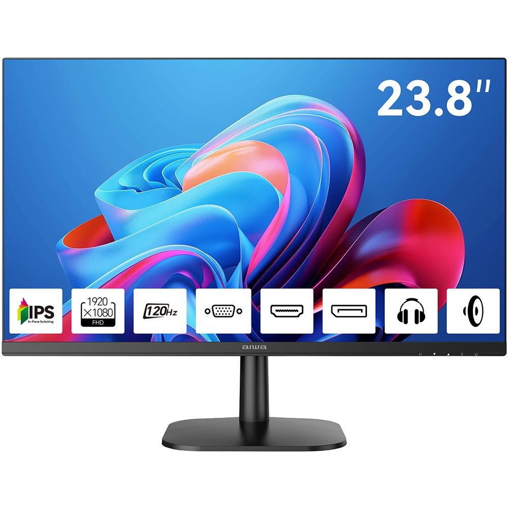 Монитор 23.8" Aiwa MF2410 IPS 1920x1080, 120 Гц, 4 мс, 16:9, 300 кд/м², VGA, HDMI 1.4, DP 1.2, 3.5 J