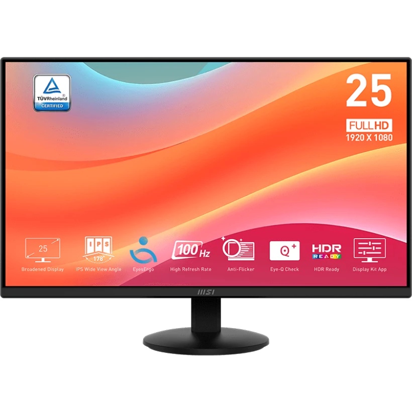 Монитор 24.5" MSI Pro MP252L IPS 1920x1080, 100 Гц, 1 мс, 16:9, 250 кд/м², HDMI 1.4b, DP 1.2, 3.5 Ja